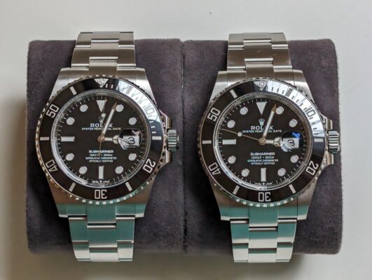 VSF Submariner 126610LN superclone side-by-side comparison with genuine Rolex – dial, bezel and case details