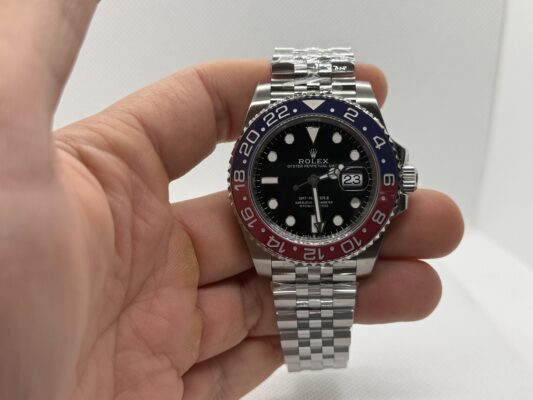 Victory Factory Rolex GMT-Master II Pepsi superclone on wrist – natural light shot showing bezel and dial
