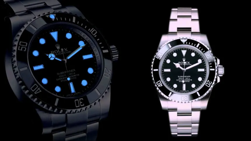 High-quality professional photo of a Rolex Submariner superclone watch displayed on a dark surface with accessories, showcasing overall case, dial, and bracelet craftsmanship.