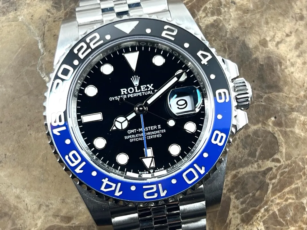 Rolex GMT Master 2 Black Blue 40mm Automatic BATGIRL Jubilee Bracelet with Warranty Card 126710BLNR