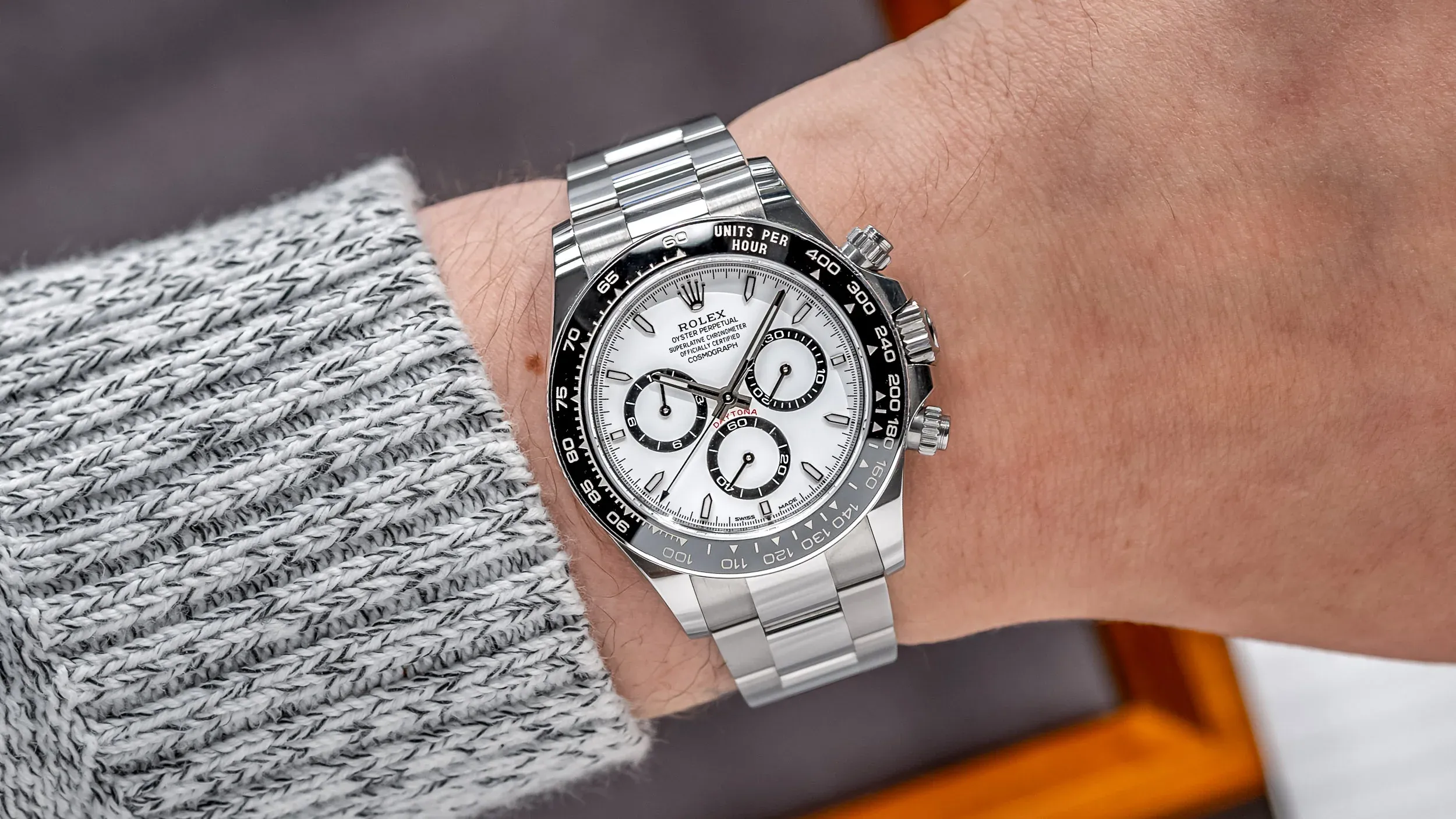 Rolex Daytona panda superclone on wrist showing chronograph functionality and bracelet fit.