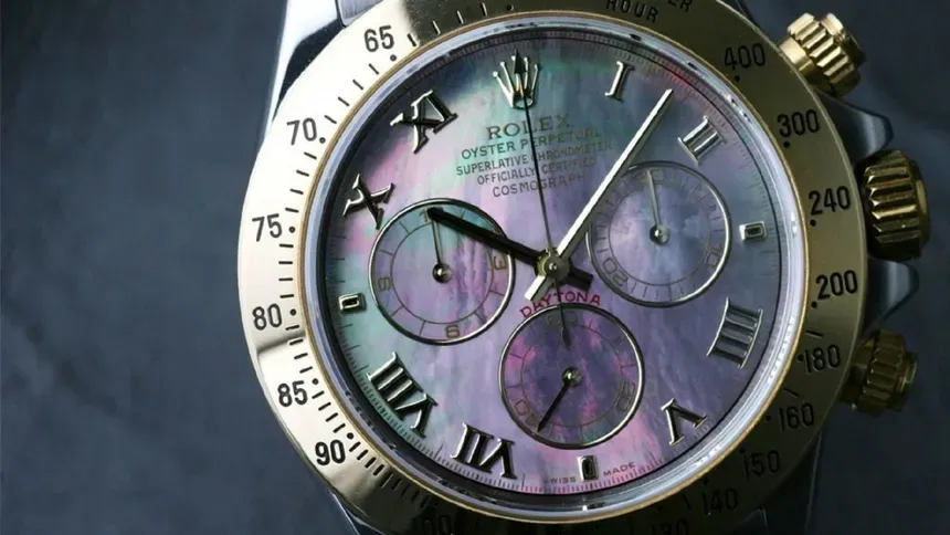 Professional photo of Rolex Daytona superclone highlighting the Pearl Dial